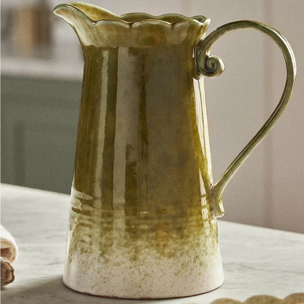 Anthropologie NWT Ruffle Reactive Glaze Stoneware Pitcher